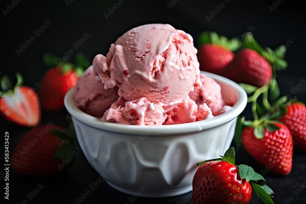 Delicious and refreshing ice cream made with ripe, juicy strawberries that have been carefully selected for their sweetness and quality. Generative AI Delicious and refreshing ice cream made with ripe, juicy strawberries that have been carefully selected for their sweetness and quality. Generative AI