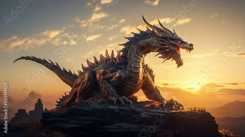 dragon at sunset  Ai generative art 