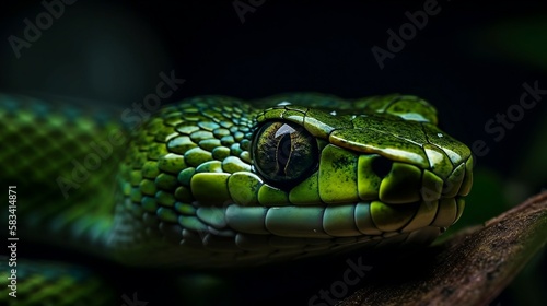 close up of a green snake (Ai generative art)