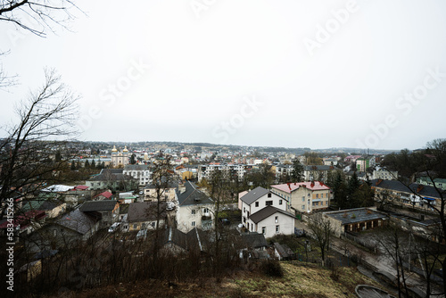 Panorama view of Terebovlia city from castle, Ternopil region, Ukraine.