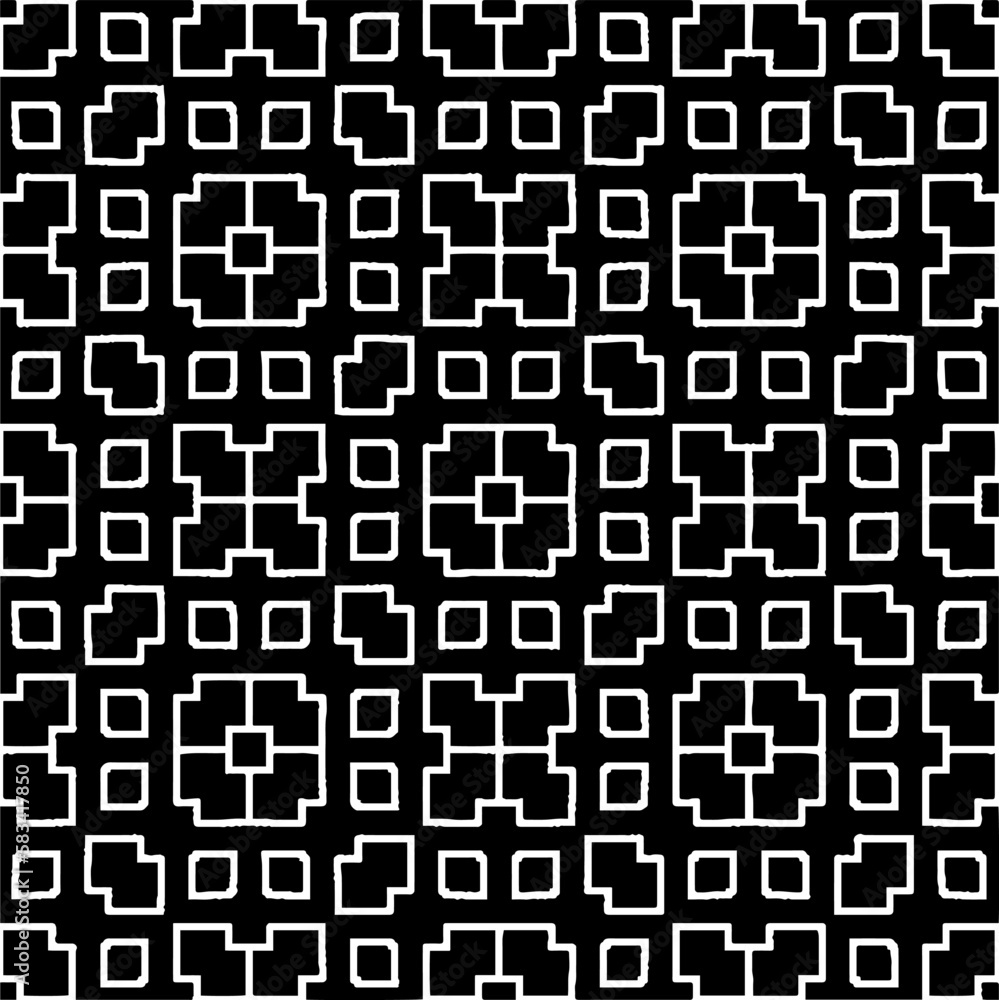 Vector geometric seamless pattern. Minimal ornamental background with abstract shapes. Black and white texture. Simple abstract ornament background. Dark repeat design for decor, fabric, cloth. Vector geometric seamless pattern. Minimal ornamental background with abstract shapes. Black and white texture. Simple abstract ornament background. Dark repeat design for decor, fabric, cloth.