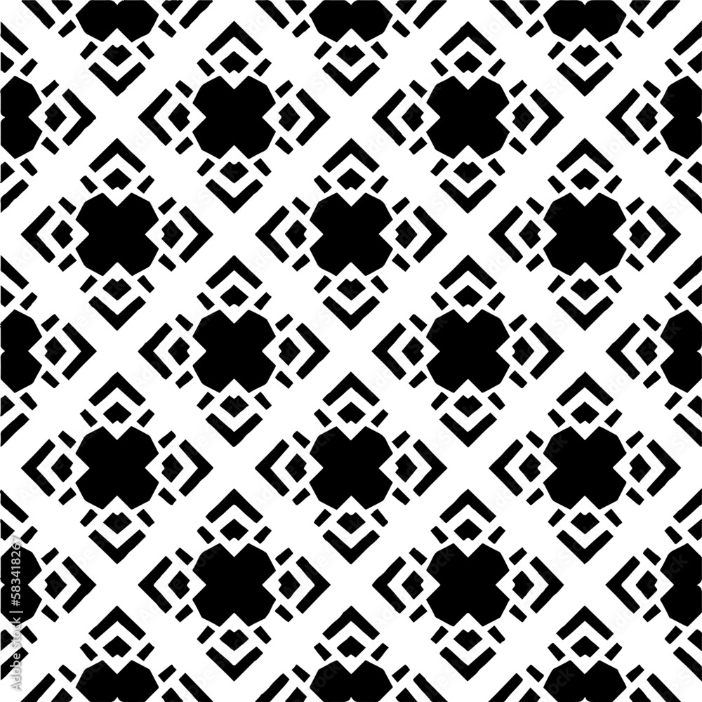 Vector geometric seamless pattern. Minimal ornamental background with abstract shapes. Black and white texture. Simple abstract ornament background. Dark repeat design for decor, fabric, cloth.