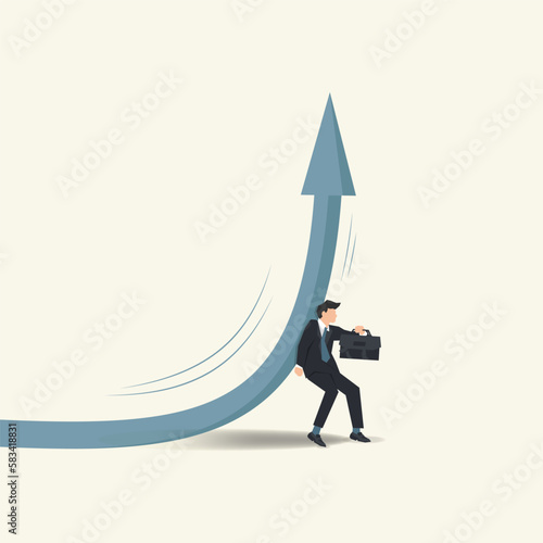 Businessman hold back the arrow straight up. Maintain business growth illustration