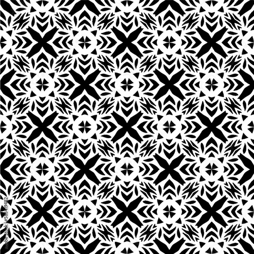 Vector geometric seamless pattern. Minimal ornamental background with abstract shapes. Black and white texture. Simple abstract ornament background. Dark repeat design for decor, fabric, cloth.