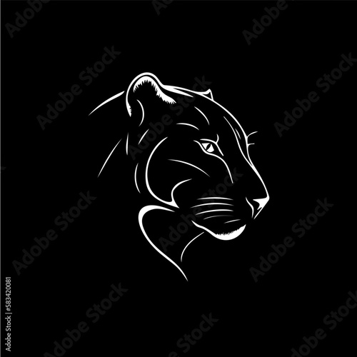 panther head dotwork tattoo with dots shading, tippling tattoo. Hand drawing wild animal emblem on black background for body art, minimalistic sketch monochrome logo. Vector illustration