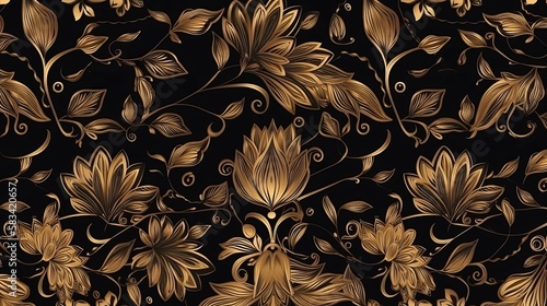 Seamless pattern of decorative gold floral element Generative AI