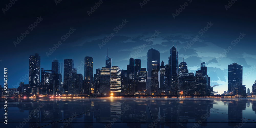 city skyline at night, generative ai