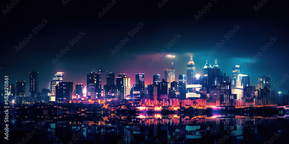 Fototapeta premium colorful night city skyline, generative ai