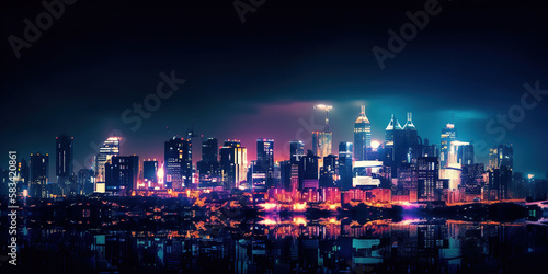 colorful night city skyline  generative ai