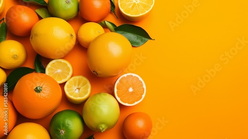 Citrus fruits on orange background Generative AI © Suleyman