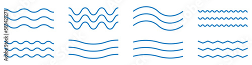 Waves blue line set. Vector illustration isolated on white background