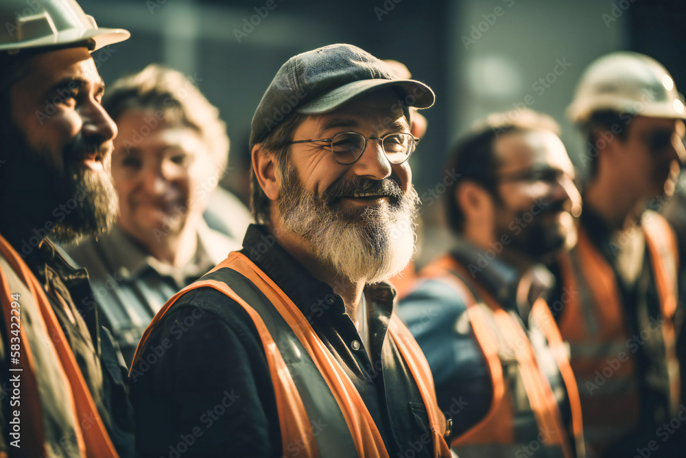 A group of happy workers laughing. Created with Generative AI technology. A group of happy workers laughing. Created with Generative AI technology.