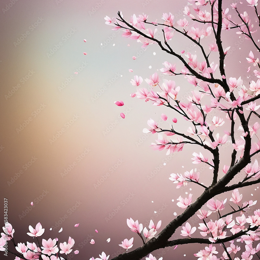 pink sakura branch closeup  watercolors painting with generative AI technology