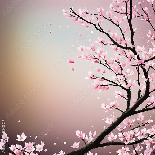 pink sakura branch closeup watercolors painting with generative AI technology