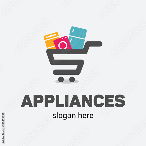 Modern minimalist home appliance store logo. Refrigerator stove and washing machine icon.