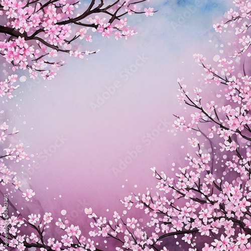 blossom pink sakura flowers tree watercolors painting with generative AI technology © lord_photon