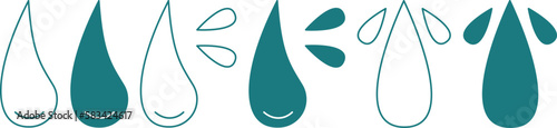 water drops, water drops and splashes, liquid spills, clear blue water, raindrops, precipitation, new vectors, брызги воды