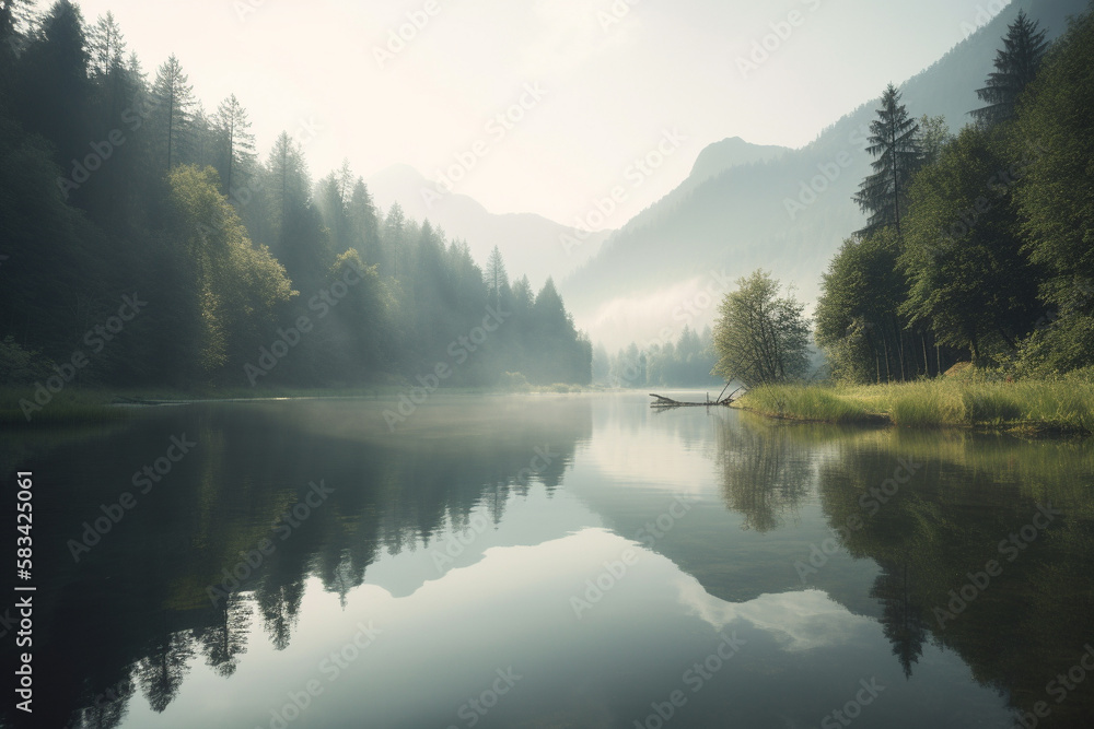 A_photo_of_a_serene_lake_with_misty_mountains
