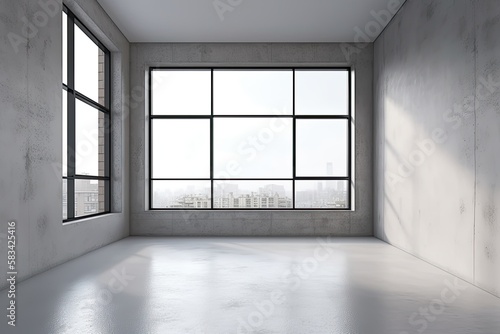 a blank, white space with a window and light. Generative AI
