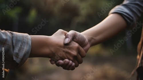 Close-up of two friends holding hands, Generative AI