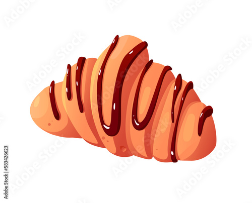 Fresh Croissant with Chocolate Glaze Isolated on white background. Food Icon. Vector Illustration in Cartoon Style.