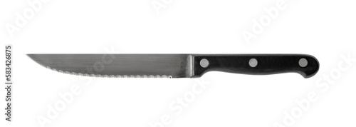 Steak knife, with black handle, isolated on white background