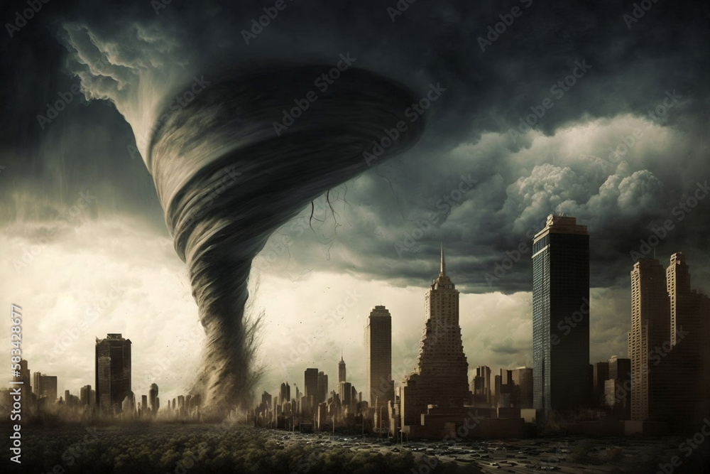 a tornado striking a city, generative ai - obrazy, fototapety, plakaty 