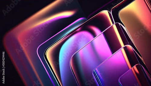Fototapeta Naklejka Na Ścianę i Meble -  Abstract 3d background wallpaper with glass squares with colorful light emitter iridescent holographic gradient. Gradient design element for banners, backgrounds, wallpapers, and covers. Generative AI