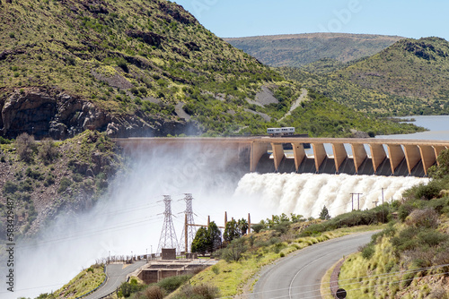 Second largest dam in South Africa, Vanderkloof Dam, overflowing