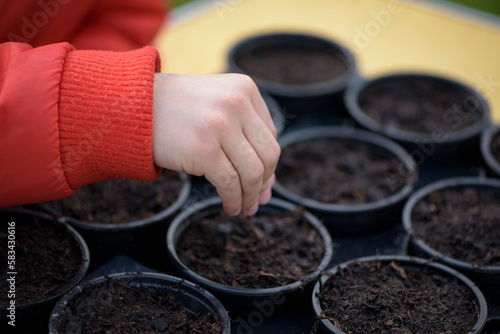 child sowing seeds in spring