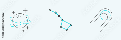 Set line Satellite, Planet and Great Bear constellation icon. Vector