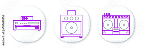 Set line DJ remote for playing and mixing music  Music CD player and Guitar amplifier icon. Vector