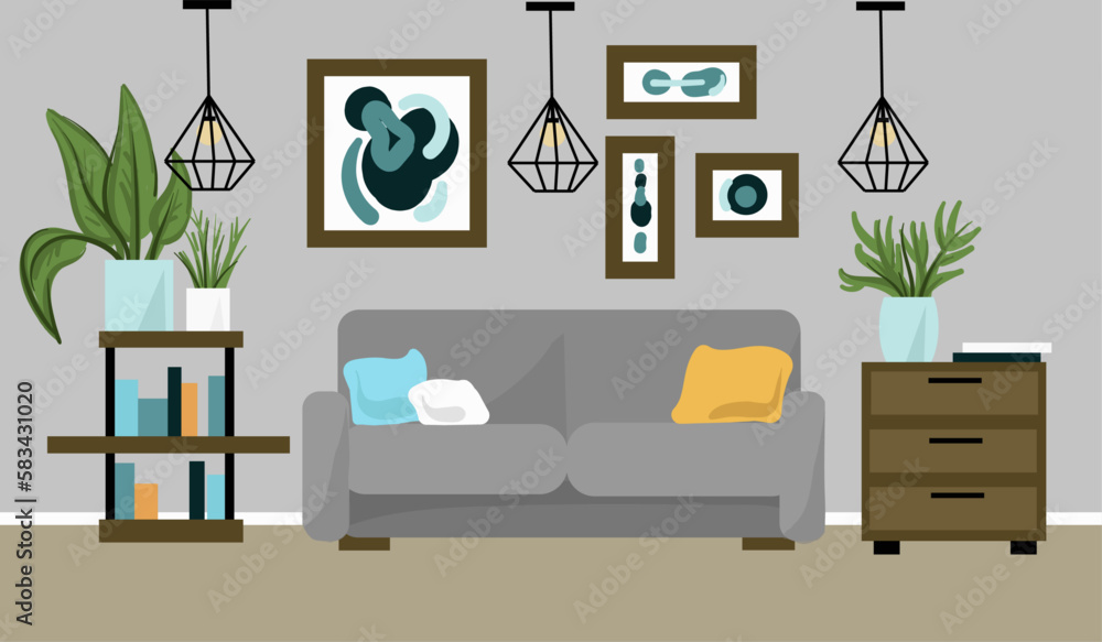 Cartoon interior design Stock Vector | Adobe Stock