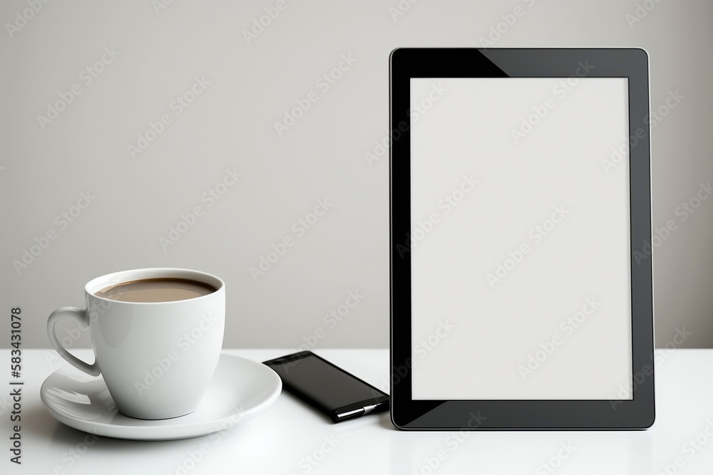 tablet mockup with coffee on the table, generative ai tablet mockup with coffee on the table, generative ai