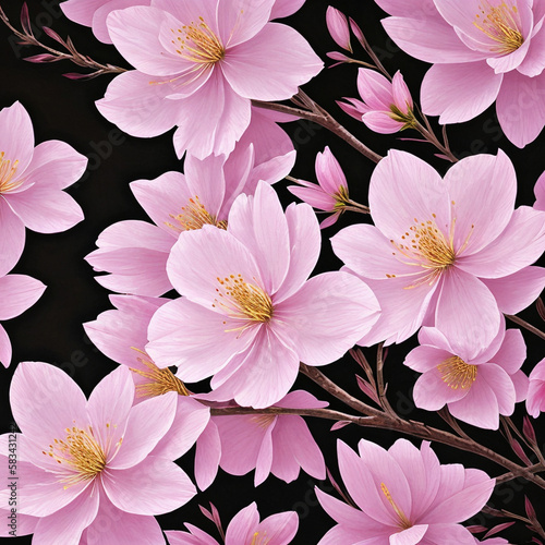 blossom pink sakura flowers closeup oil painting with generative AI technology