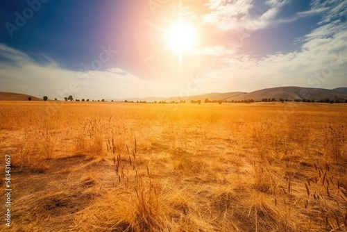 Global warming  drought in the field. Summer hot sunny day. Generative AI