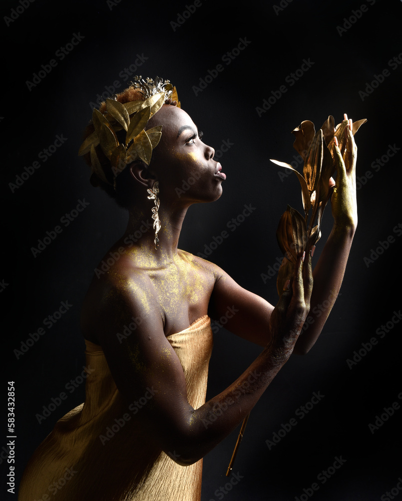 fantasy portrait of beautiful african woman model with afro, goddess ...