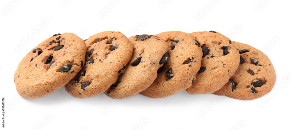 Delicious chocolate chip cookies isolated on white Delicious chocolate chip cookies isolated on white