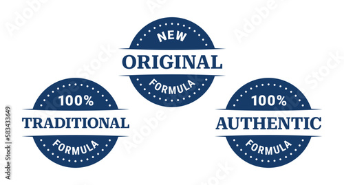 Original, authentic, traditional formula, recipe, vector icon badge