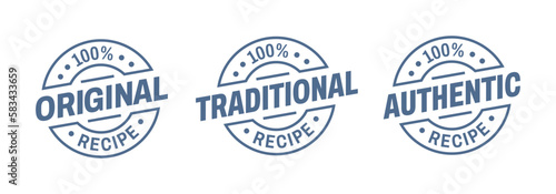 Original, authentic, traditional formula, recipe, vector icon badge
