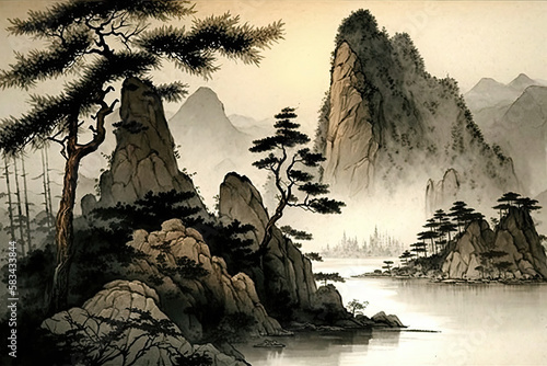 Landscape painting Traditional Chinese Painting, generative AI