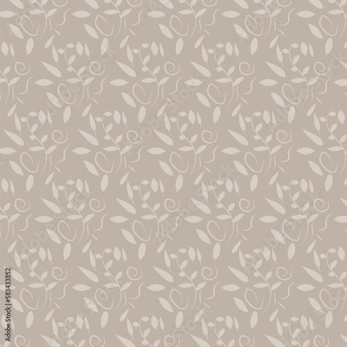 seamless floral pattern with flowers and leaves on brown background. Vector illustration.