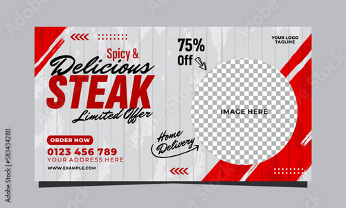 Spicy and delicious steak social media banner template design