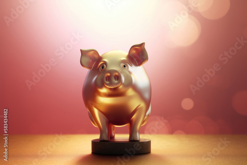 Saving Money - 3D Illustration of a Golden Piggy Bank