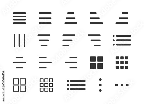 Minimal set of hamburger menu flat icons. Menu icons vector set of UI design elements. Interface design icon set of hamburger menu. Website navigation icons for mobile app and user interface. EPS 10.