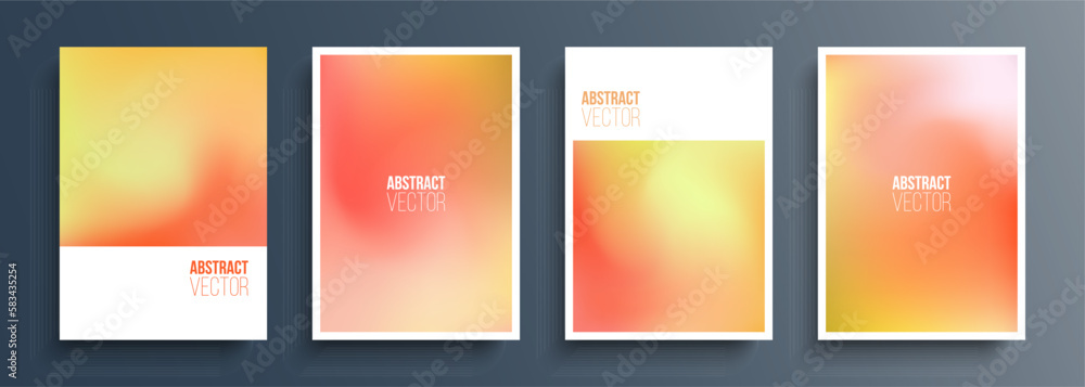 Set of blurred backgrounds with orange color gradient for your creative graphic design. Defocused covers templates collection. Vector illustration.