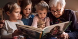 Grandparents reading a storybook to their grandchildren Generative