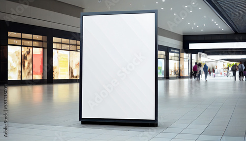 Mockup of an empty advertising light box in a shopping mall. Generative AI