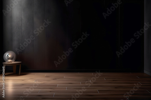 Minimalist Light-Dark Wall and Wooden Floor Background for Product Presentation