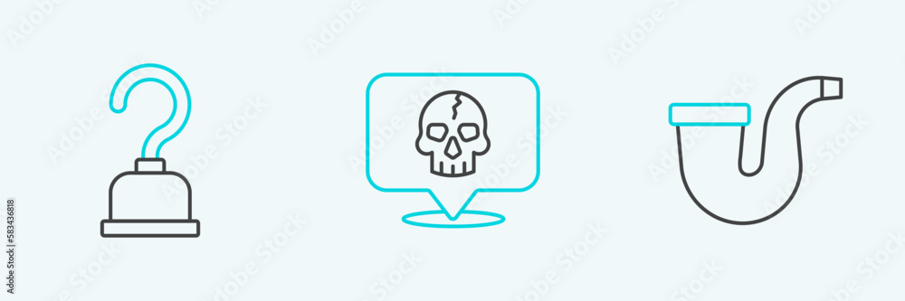 Set line Smoking pipe, Pirate hook and Skull icon. Vector Set line Smoking pipe, Pirate hook and Skull icon. Vector